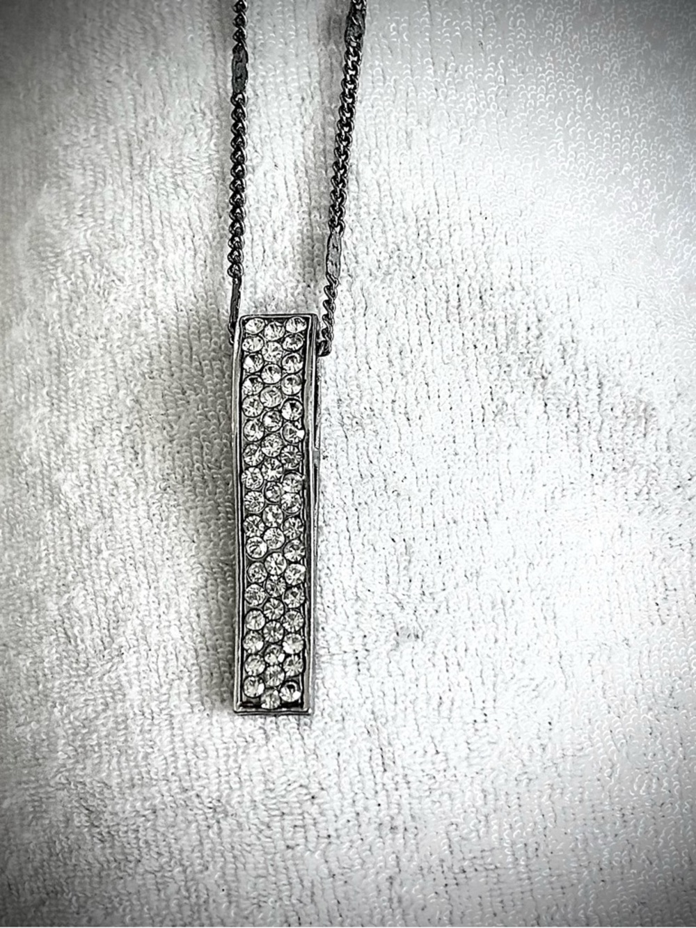 Sterling Silver Crystal Bar Pendant Necklace - Silver Jewelry quartz Necklace